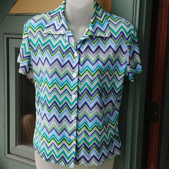 World LOB Clothing Blue Green Chevron Shirt - Picture 1 of 8